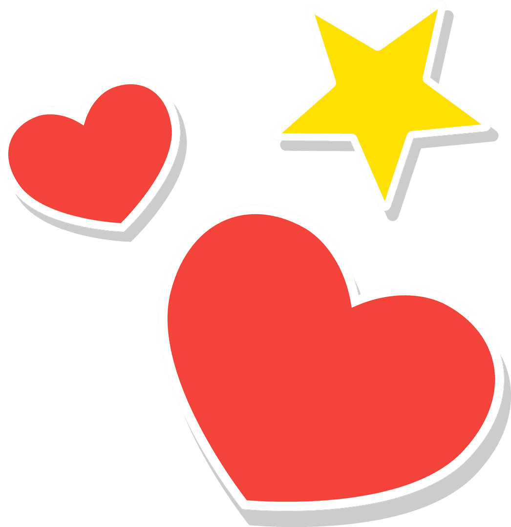Colorful Heart and Star Floating on Transparent Background