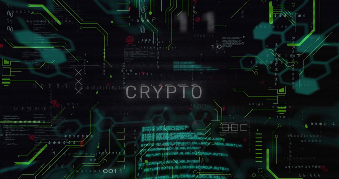 Cryptocurrency Text Over a Futuristic Digital Interface