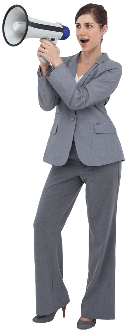 Businesswoman Promoting with Megaphone on Transparent Background