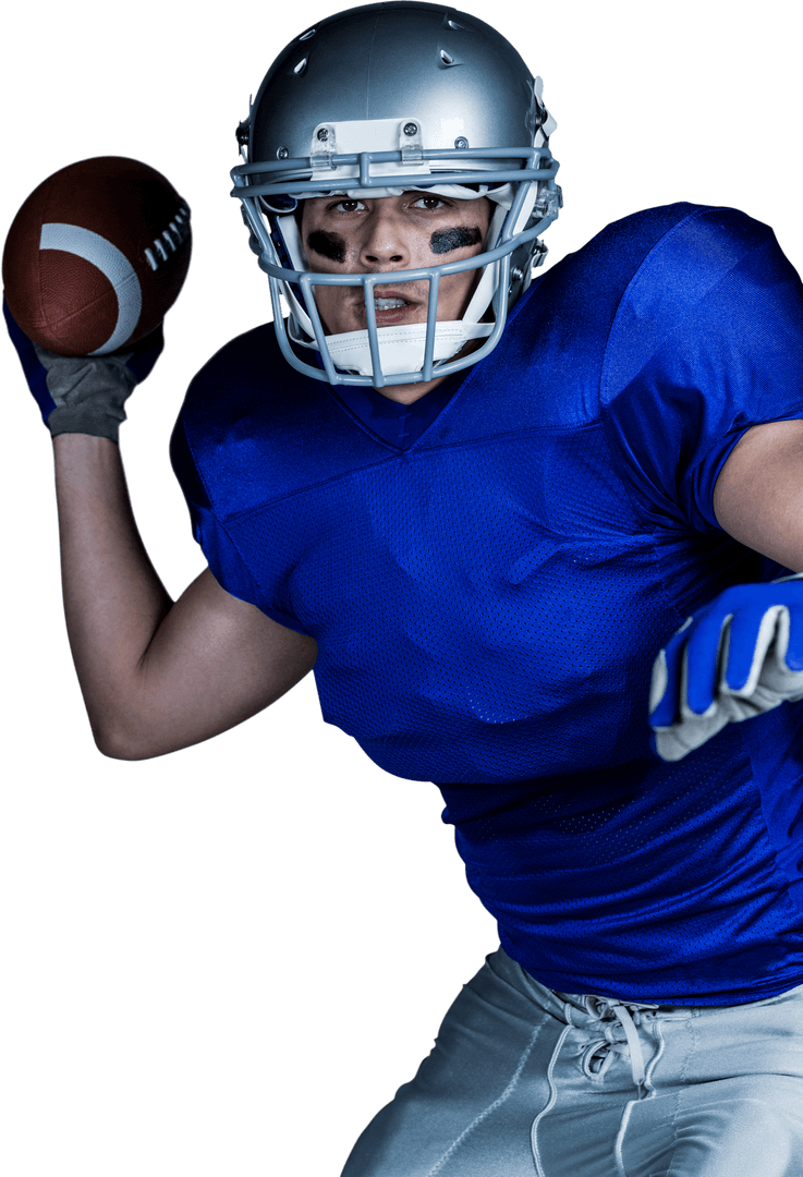 American Football Player in Blue Uniform with Transparent Background