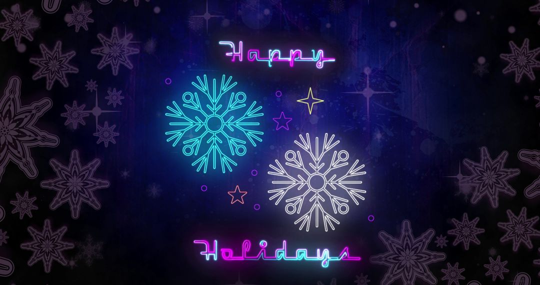 Neon Happy Holidays Text with Snowflake Motif