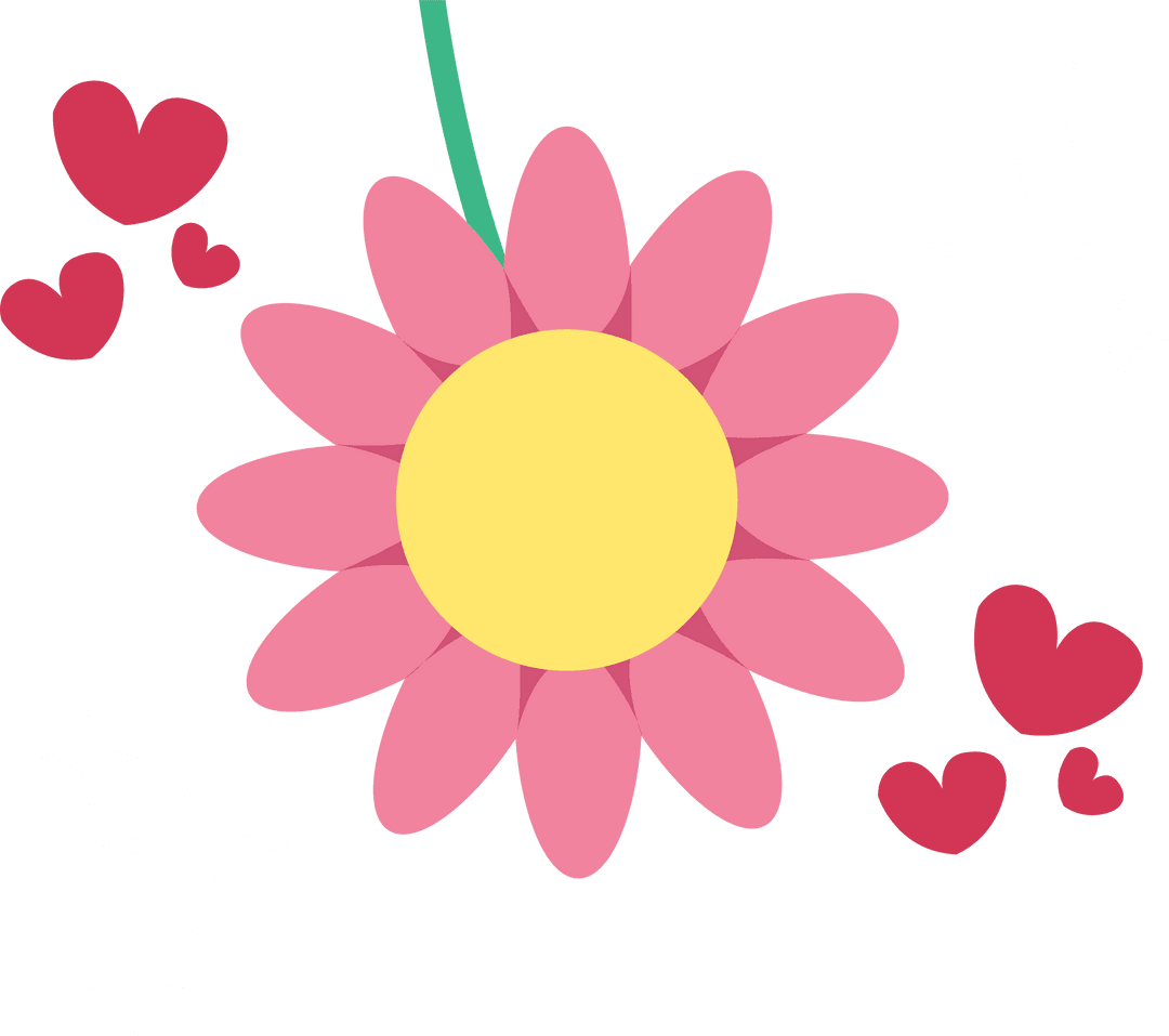 Vibrant Pink Flower Blooming with Hearts and Sparkles