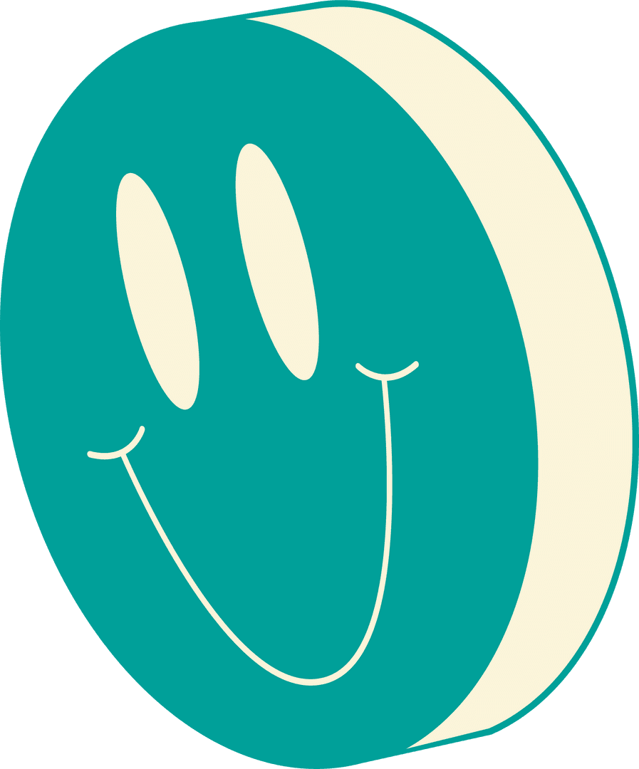 Smiling Teal Token with Minimalist Design on Transparent Background