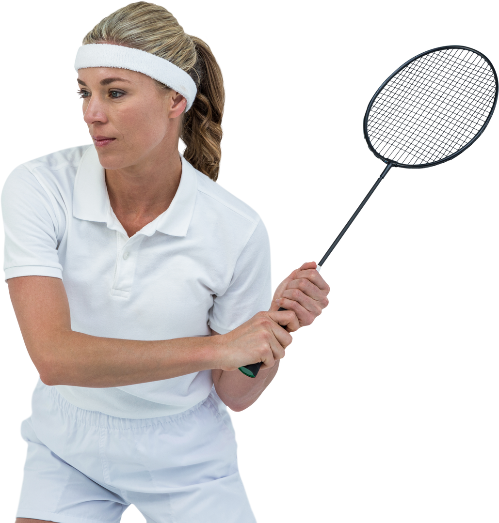 Confident Female Badminton Player Holding Racket on Transparent Background - Download Free Stock Images Pikwizard.com