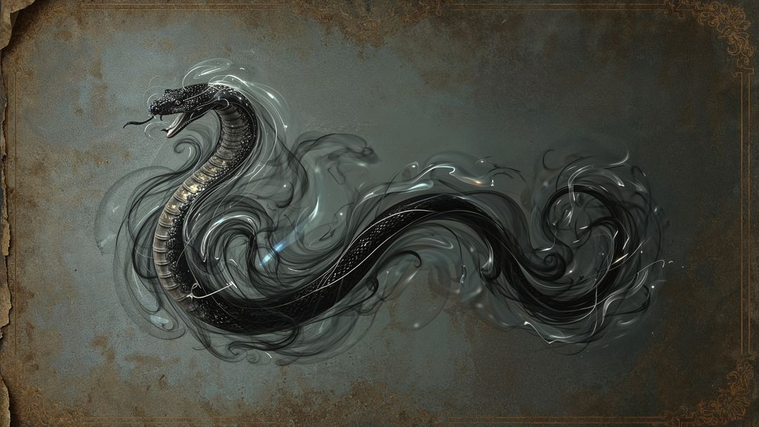 Mystical smoky king cobra on weathered background
