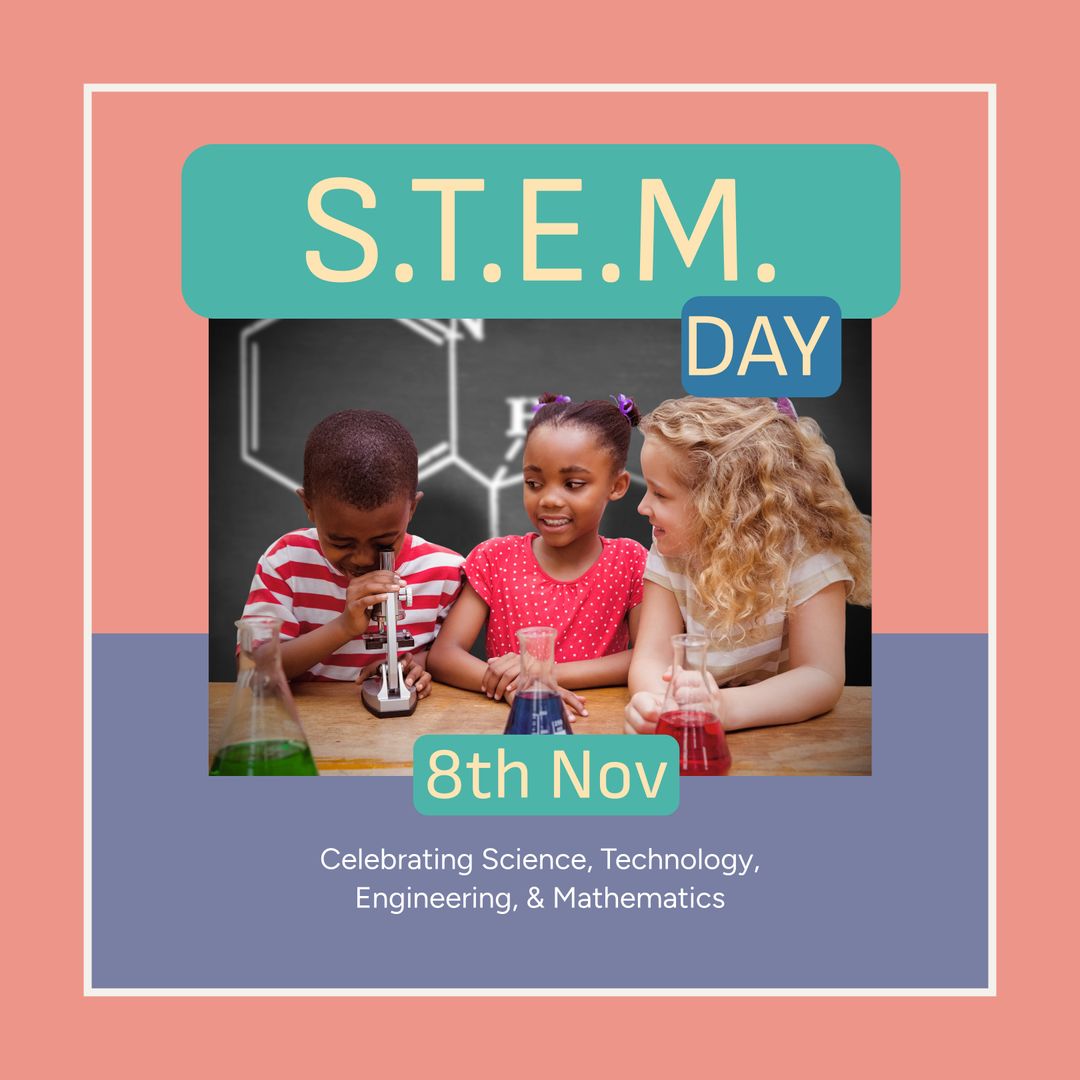 Diverse Children Celebrating STEM Day Exploring Science