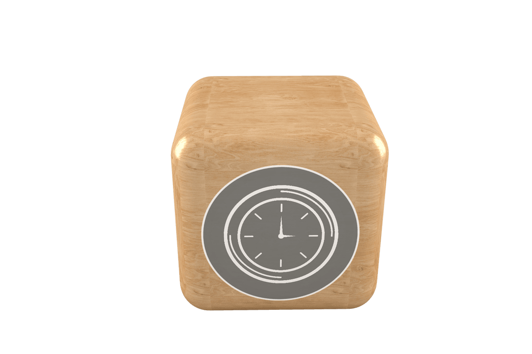 Transparent Wooden Cube with Minimalist Clock Icon Illustration