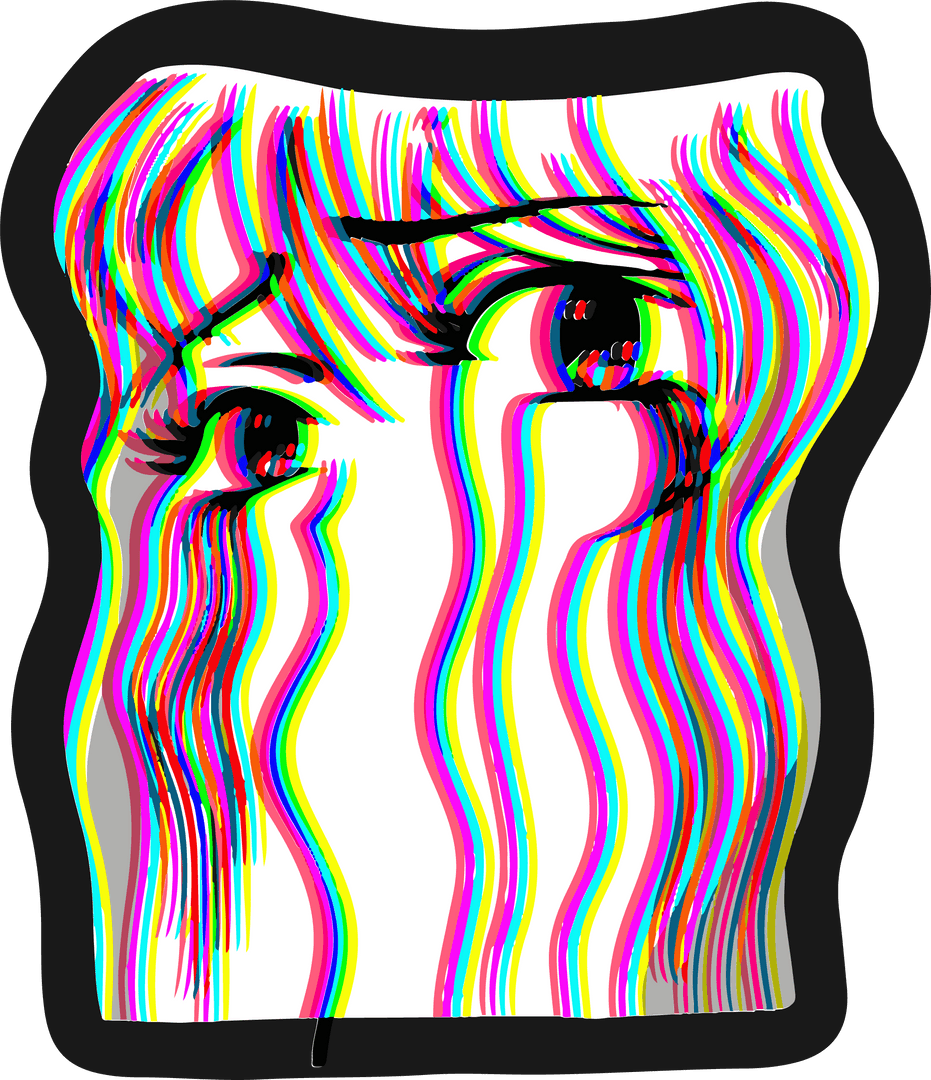 Abstract Surreal Glitch Art of Anime Eyes on Transparent Background