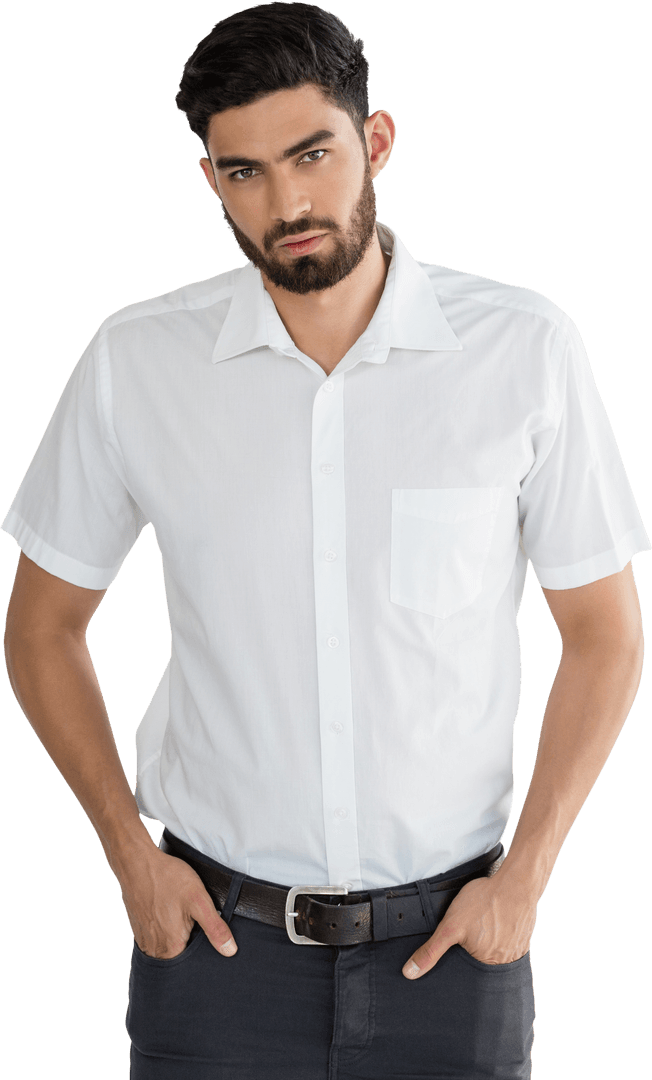 Transparent Background Portrait of Man in White Shirt