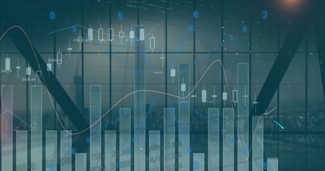 Financial Data Interface with Urban Cityscape Backdrop