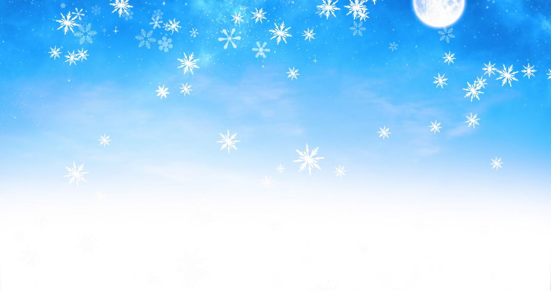 Glowing Falling Snowflakes Over Moonlit Sky