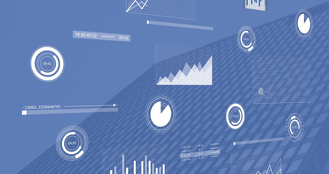 Digital Data Analytics Overlay on Blue Background