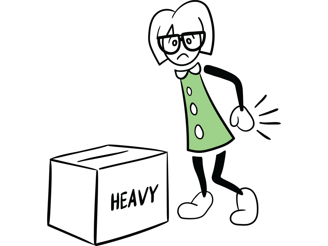 Character Struggling with Heavy Box on Transparent Background