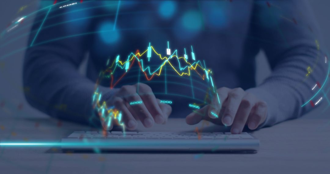 Digital Finance Data Processing with Person Typing at Computer