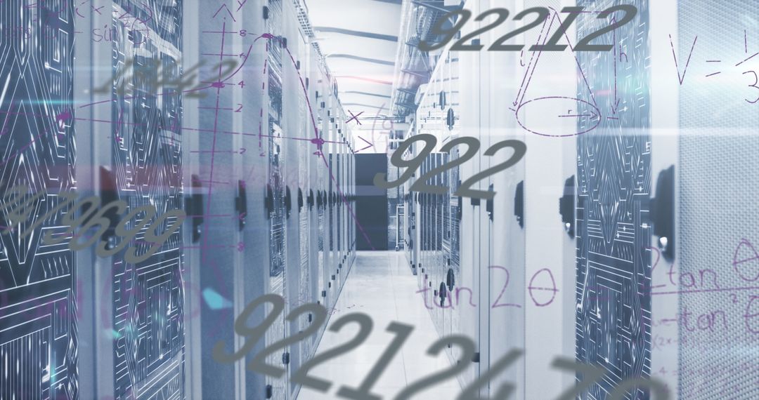 Futuristic Data Center with Mathematical Overlay Visualizing Innovation