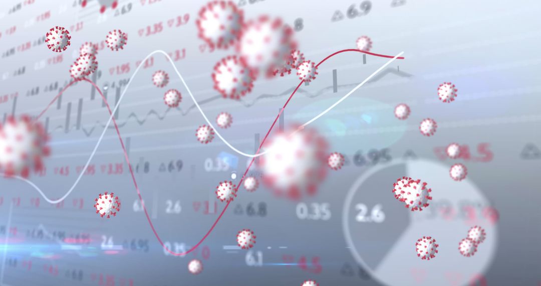 Floating Virus Cells on Data Background Representing COVID-19 Impact