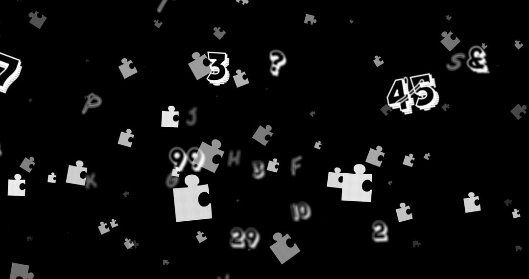 Floating Puzzle Pieces with Numbers on Black Background