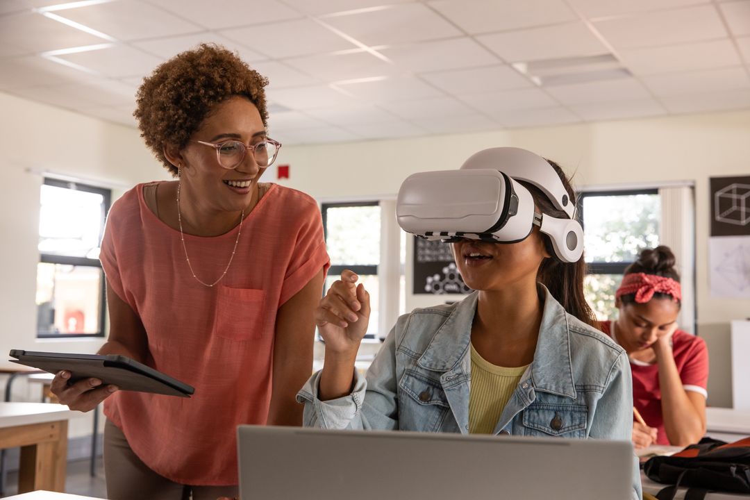 Teacher Guiding Student in Virtual Reality Experience