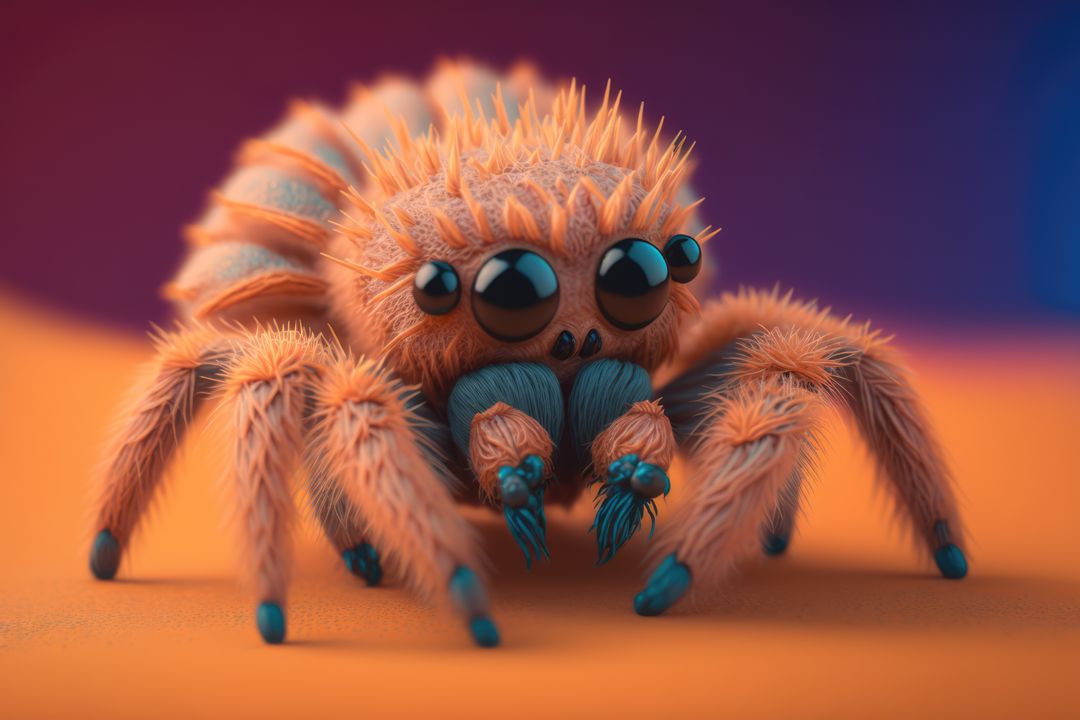 Cute orange spider on orange and purple background created using generative ai technology - Free Images, Stock Photos and Pictures on Pikwizard.com