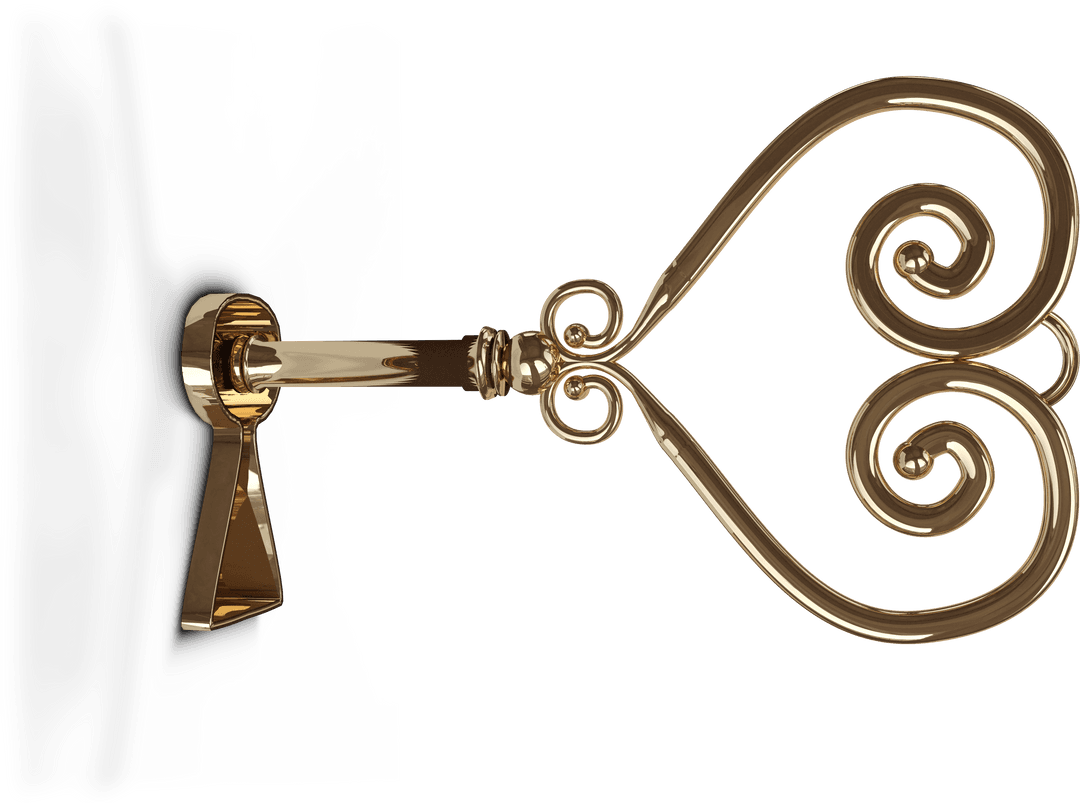 Elegant Golden Key in Keyhole with Transparent Background