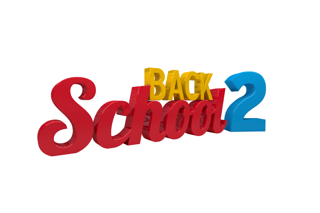 Colorful Back 2 School 3D Text on Transparent Background
