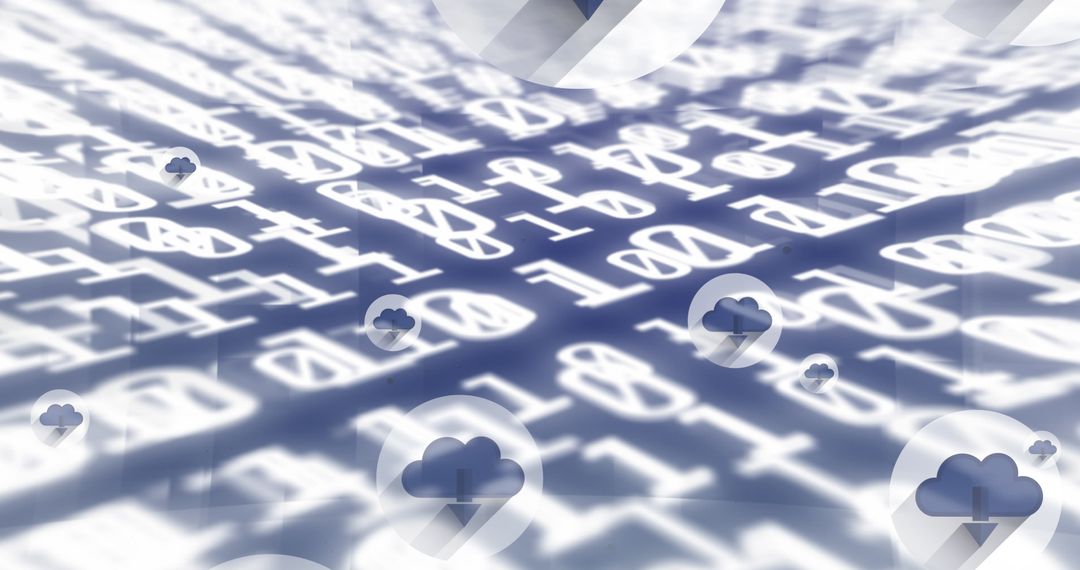 Binary Code and Cloud Icons Representing Digital Technology Concept