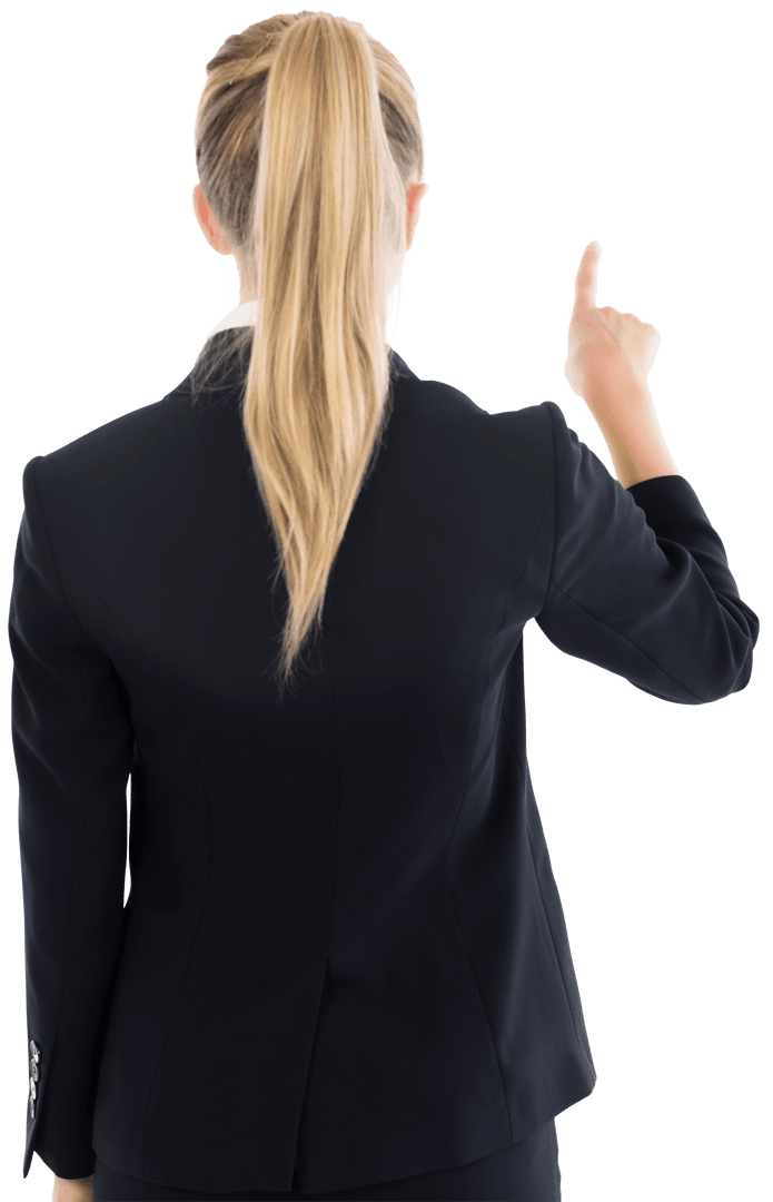 Transparent Back View Businesswoman Gesturing Confidently