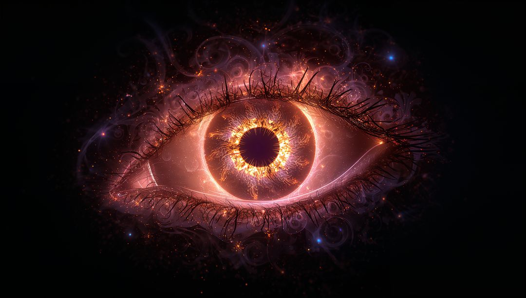 Mystical Cosmic Eye with Fiery Iris in Deep Space