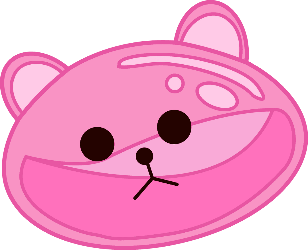 Whimsical Pink Bear Head on Transparent Background Vibrant Cartoon