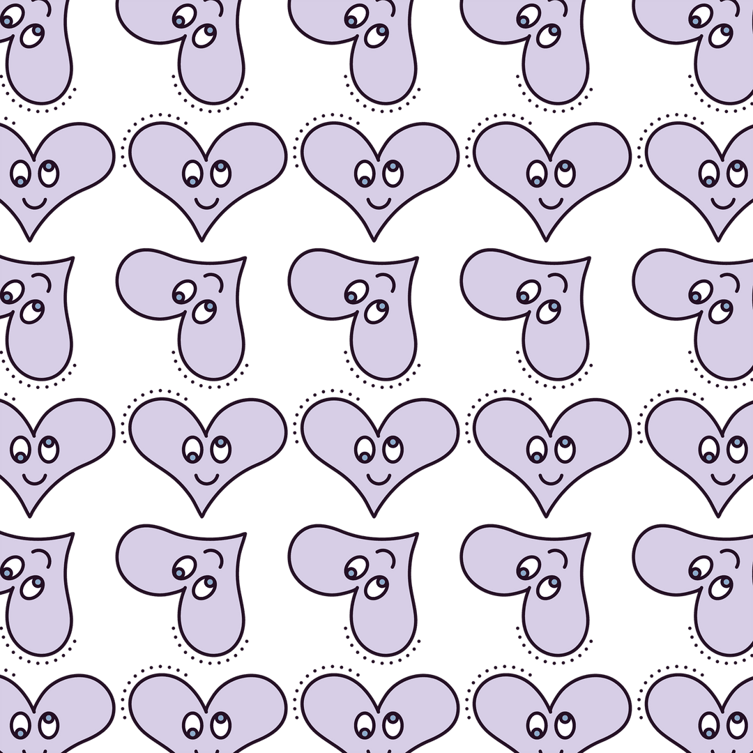 Expressive Purple Hearts Pattern on Transparent Background