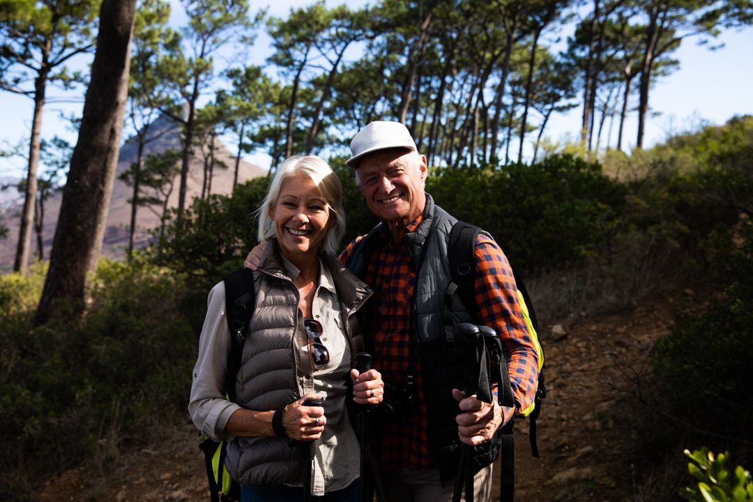 Front view of active senior couple in the forest - Free Images, Stock Photos and Pictures on Pikwizard.com