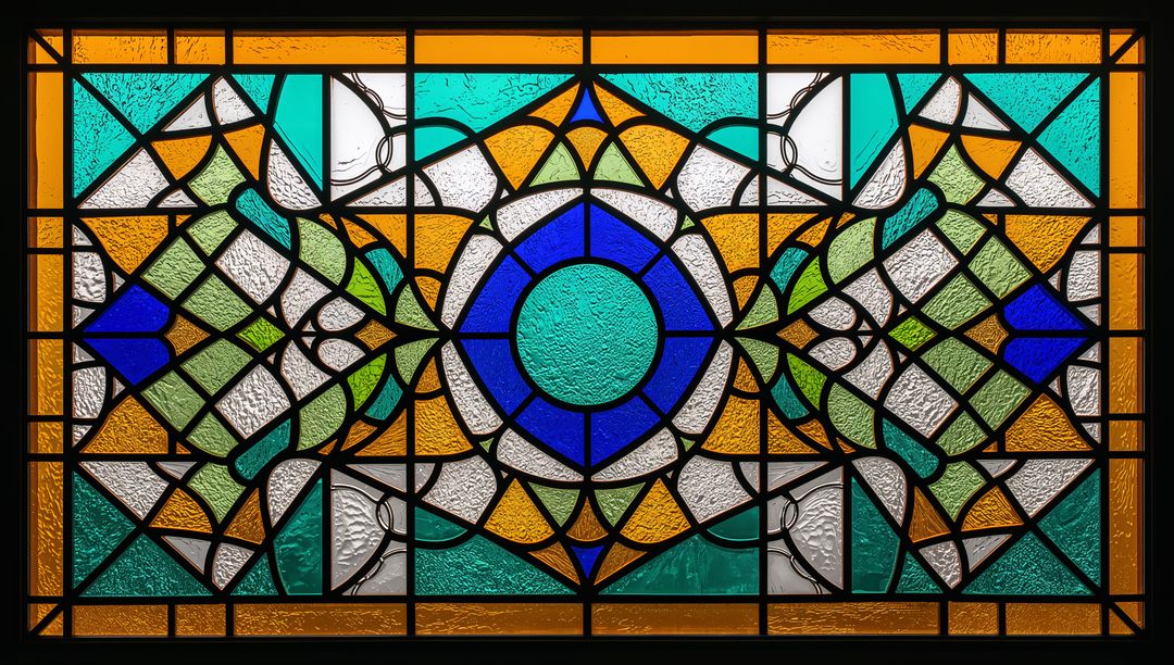 Vibrant Stained Glass Window Panel with Intricate Design