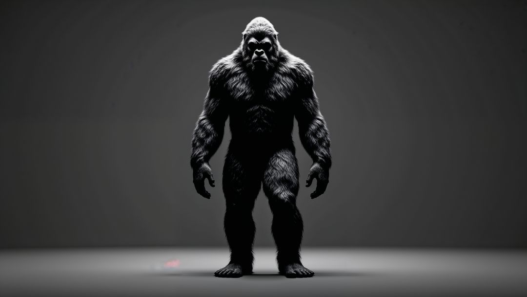 AI Generated Muscular Ape-like Creature Sculpture in Dark Studio