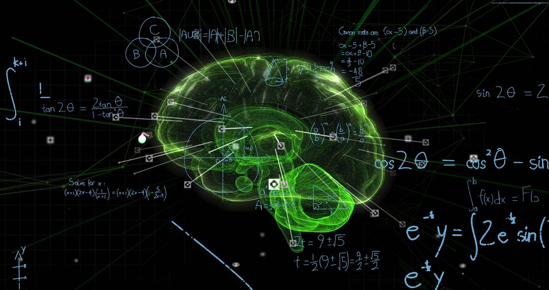 Rotating Brain with Futuristic Mathematical Layers