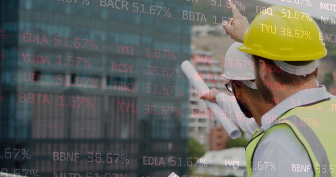 Architects Discussing Project with Financial Data Overlay