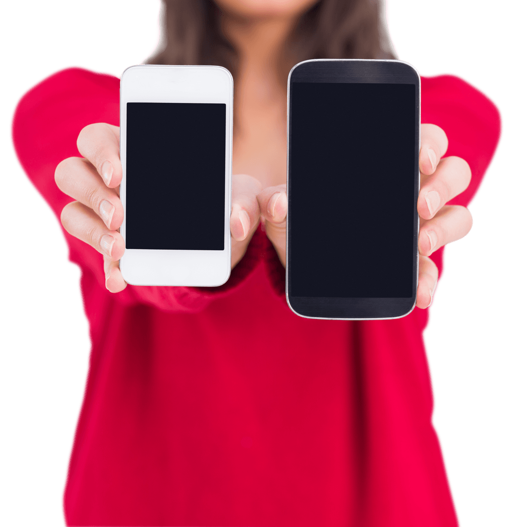 Smartphones Displayed by Person on Transparent Background