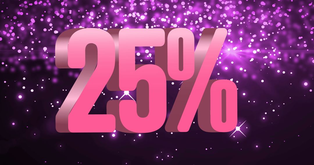 25 Percent Symbol on Sparkling Purple Background