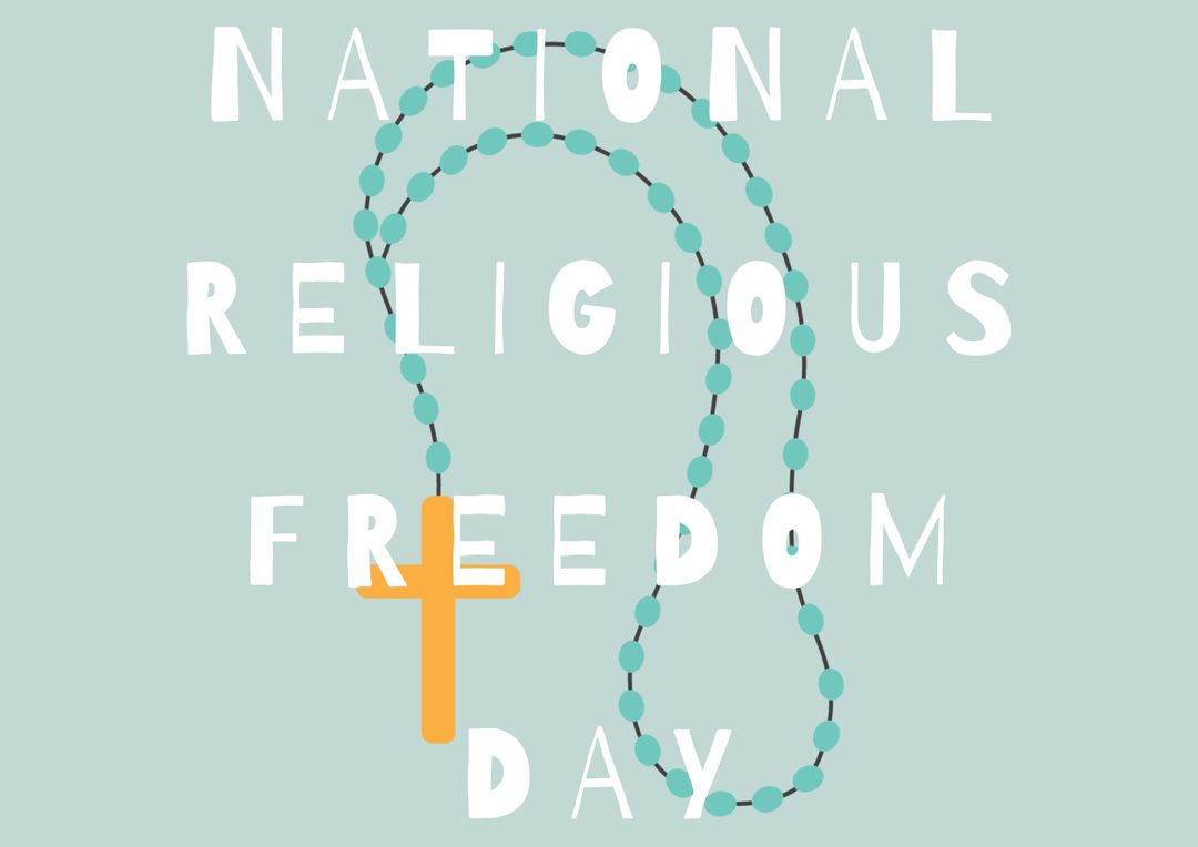 National religious freedom day text and rosary against green background - Free Images, Stock Photos and Pictures on Pikwizard.com