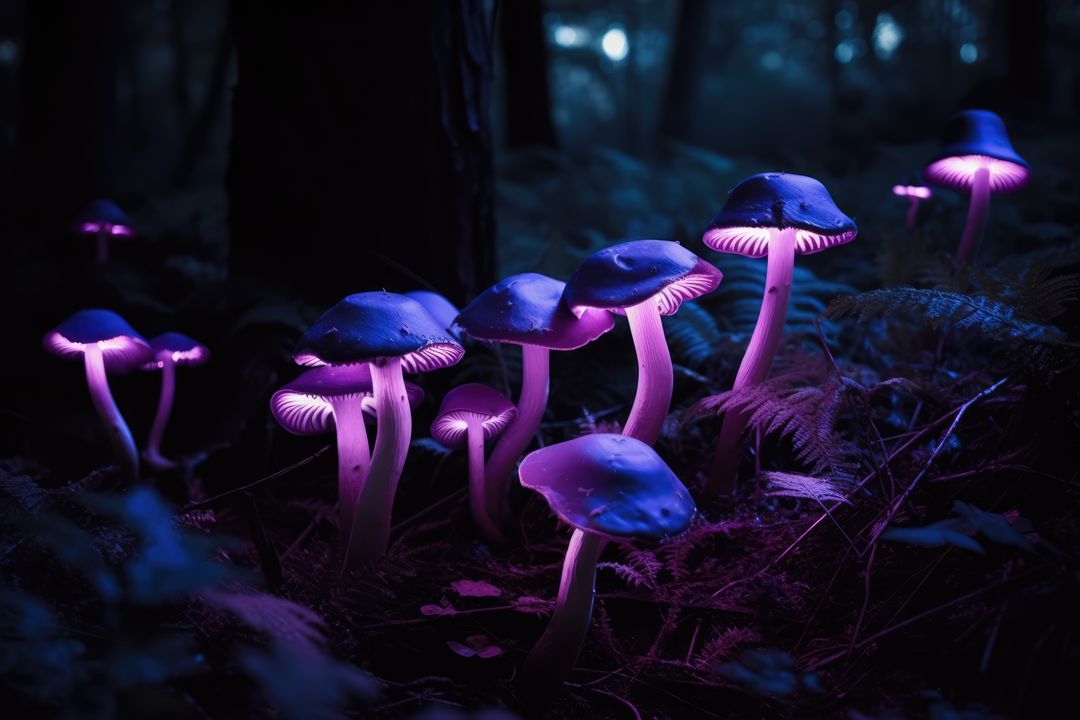 Luminescent Mushrooms Glowing in Dark Forest - Free Images, Stock Photos and Pictures on Pikwizard.com