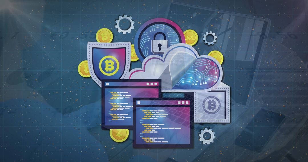 Digital Security and Cryptocurrency Concept with Icons