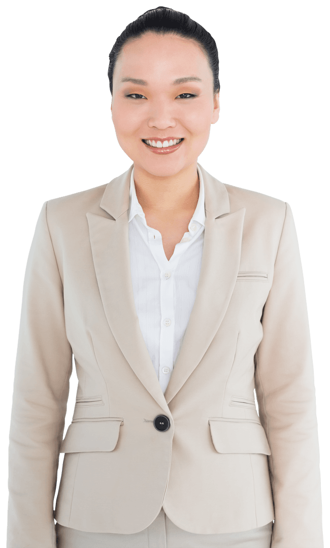 Happy Asian Businesswoman Smiling on Transparent Background