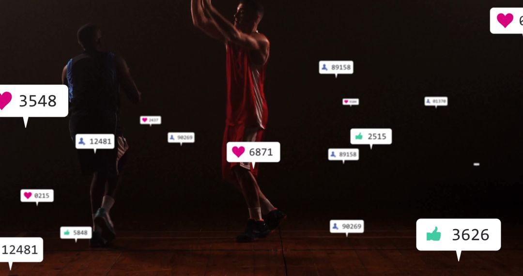 Dynamic Basketball Action with Social Media Engagement Icons