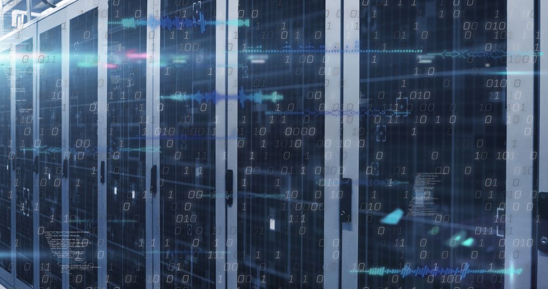 Digital Binary Code Overlay on High-Tech Data Servers - Free Images, Stock Photos and Pictures on Pikwizard.com
