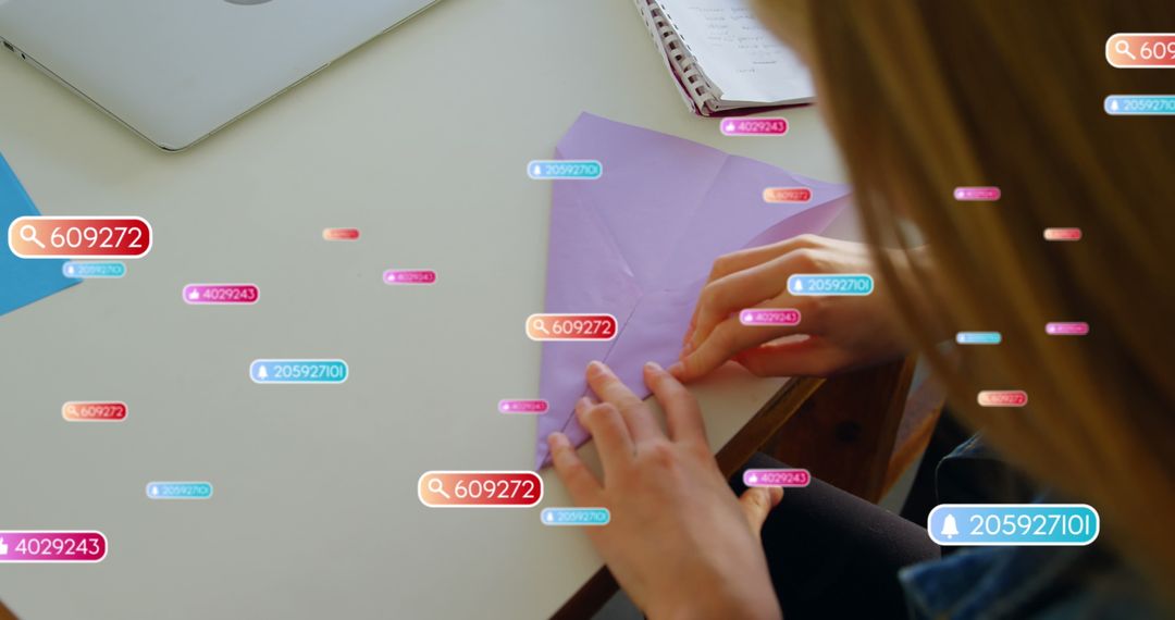 Child Engaging in Crafts with Social Media Notifications Concept