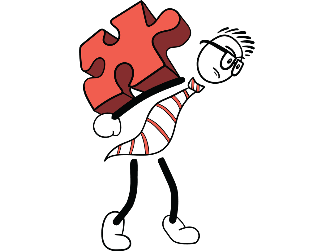Stick Figure with Glasses Holding Red Puzzle Piece on Transparent Background