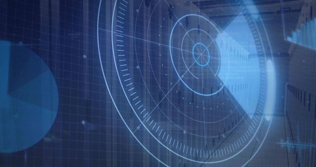 Futuristic Radar Interface in Modern Data Center Corridor