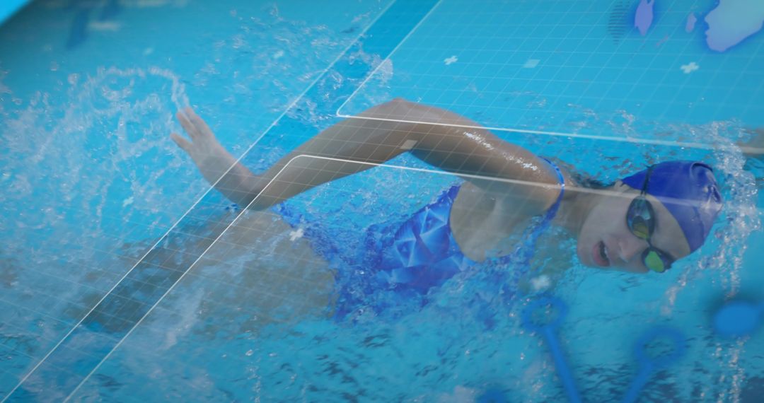 Female Swimmer Doing Training Underwater with Digital Technology