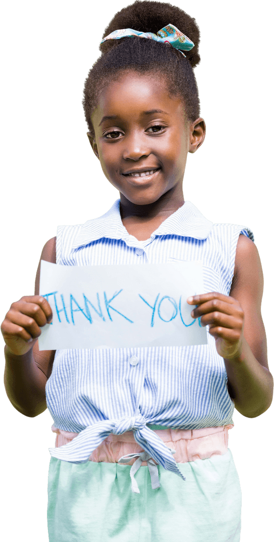 Smiling Child Showing Thank You Card Transparent Background