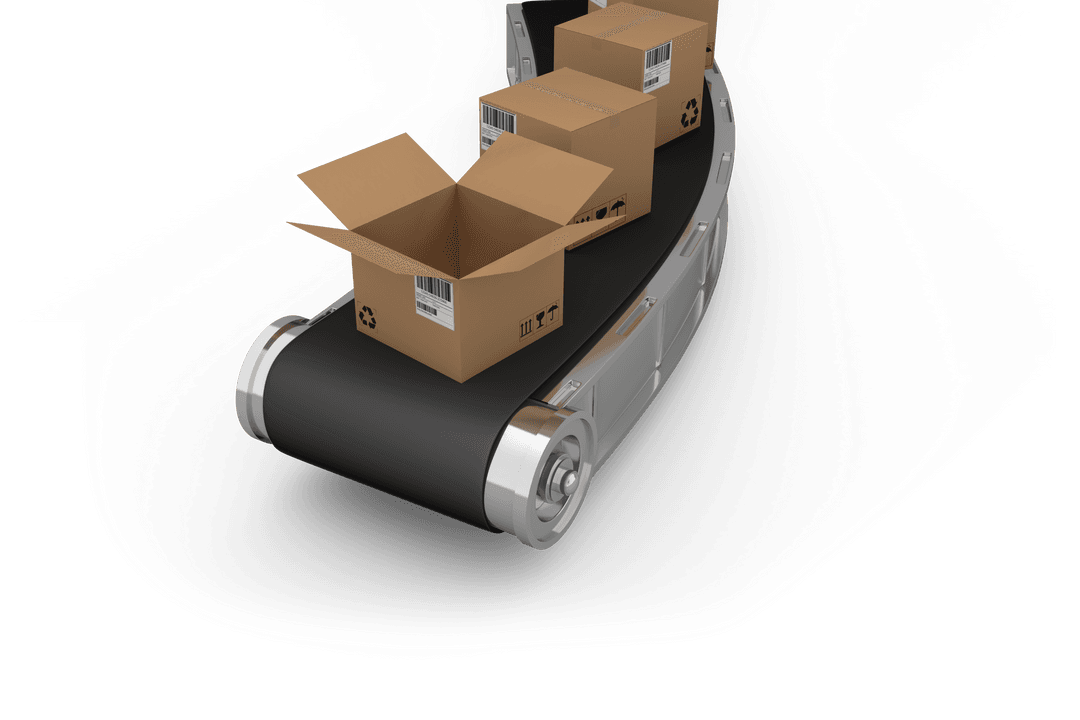 Cardboard Boxes on Transparent Conveyor Belt for Logistics Theme