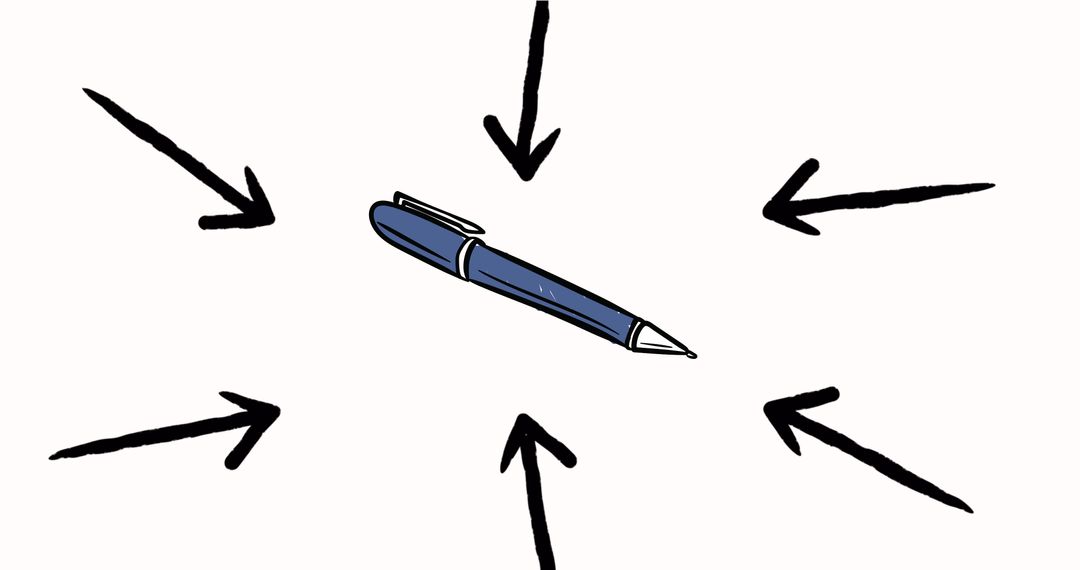 Creative Illustration of Pen Surrounded by Arrows for Note-Taking Concept